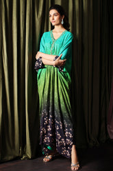 2-Pc Printed Raw-Silk Kaftan with Trouser CMA-3-15